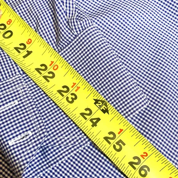 Thomas Dean Mens Blue Gingham Check Dress Shirt 16R Long Sleeve‎ Button Down - Picture 7 of 11